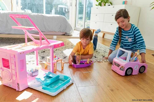 Vista 7 de Barbie Camper, juego de muñecas con 50 accesorios, se transforma en camión, barco y casa, incluye piscina, 3 en 1 Dream Camper (exclusivo de Yaxa)