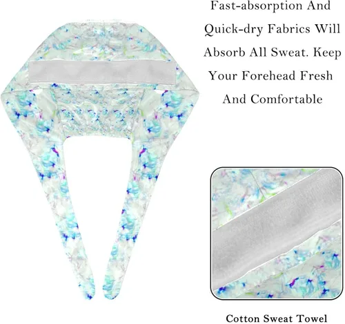Vista 4 de Unreal Watercolor Marble 2 Pack Adjustable Working Cap with Buttons Elastic Bouffant Hats Head Scarf with Sweatband for Women Men Multicoloured