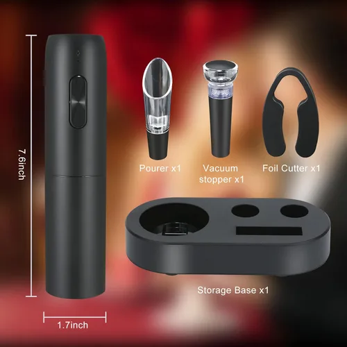 Vista 6 de VIDYSUFYR Juego de abridor eléctrico de botellas de vino con base de carga, negro, abridor automático de botellas de vino con luz LED, kit