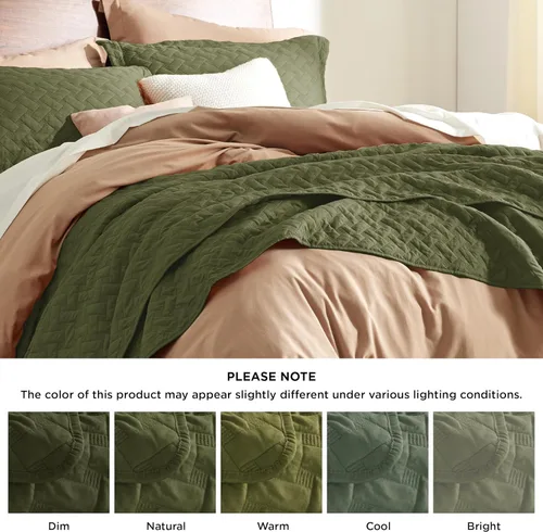 Vista 6 de Bedsure Colchas de tamaño King: colchas ligeras tamaño King con patrón de tejido de canasta, ropa de cama suave, colcha de edredón verde oliva