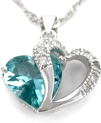 Collar con colgante de plata esterlina con un corazón lleno de amor turquesa, Metal, vidrio, vidrio Circonia cúbica