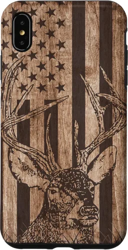 Vista 11 de Funda de madera para iPhone 16 con diseño de ciervo de cola blanca para caza cazador de bandera estadounidense