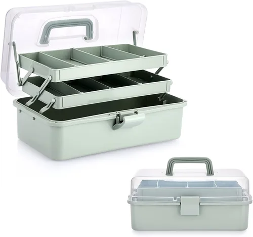 Vista 9 de BTSKY - Caja organizadora de almacenamiento de plástico de 3 capas con divisores, organizador de manualidades con espaciadores ajustables, portátil