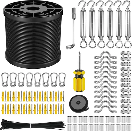 Vista 11 de Kit de colgar luces de cadena NEREUS con cable de acero inoxidable 304 recubierto de vinilo de 164 pies, kit de suspensión de luces de cadena