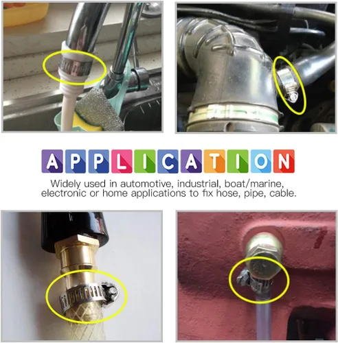 Vista 7 de Glarks Kit surtido de abrazaderas de manguera de engranaje helicoidal ajustable de 50 piezas de 0.315-1.496 in de rango de acero inoxidable