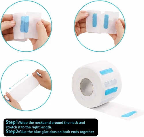 Vista 4 de 5 rollos de tiras desechables para el cuello para barbería, herramienta profesional de papel elástico para peluquería y corte de cabello