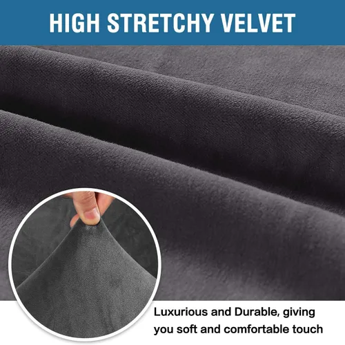 Vista 2 de H.VERSAILTEX Funda elástica de terciopelo para sofá, fundas para sofá de 3 cojines (72-96 pulgadas, gris), paquete de funda para sofá biplaza