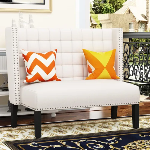 Sofá de dos plazas pequeño y moderno de 46 pulgadas, sofá de 2 plazas, sofá de dos plazas, banco de comedor con ribete de cabeza de clavos, sofás de