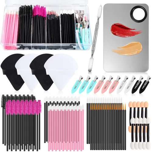 Vista 8 de Kit de herramientas desechables para aplicar maquillaje, 270 unidades, 70 pinceles desechables para delineadores, 100 varitas de rímel, cepillo