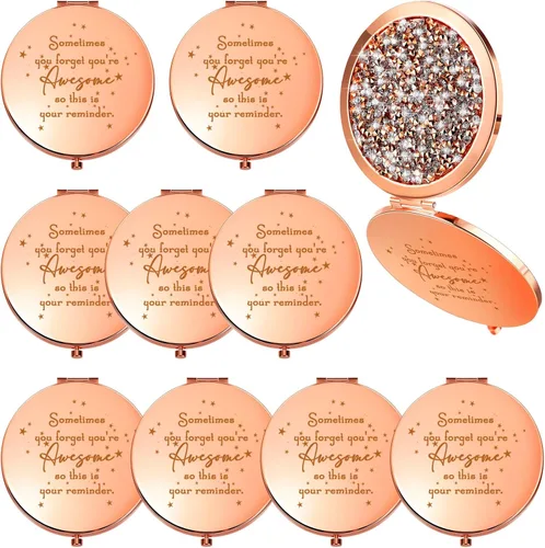 Roowest 10 piezas de espejo compacto inspirador a granel You're Awesome Recordatorio de agradecimiento para mujeres, empleados, compañeros de Oro