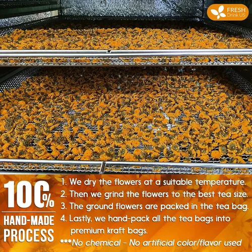 Vista 7 de FreshDrinkUS, 55 bolsas de té de caléndula premium, flores de caléndula 100% naturales y puras, bolsas de té ecológicas. Té de hierbas. Sin azúcar