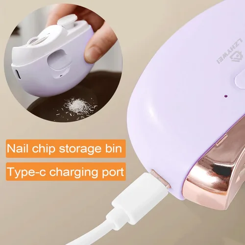 Vista 4 de Electric Nail Clipper, 2-in-1 Automatic Nail Clipper with Nail File and Cutting, USB Rechargeable Safety Fingernail Trimmer with Nail Scraps Storage
