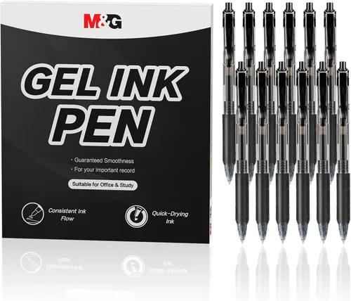 M&G 12 bolígrafos de gel retráctiles, punta fina de 0.020 in, escritura suave con agarre antideslizante y gran capacidad, bolígrafos de tinta de gel