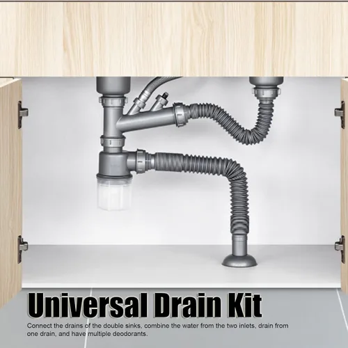 Vista 5 de TOPINCN Double Sink Drain Kit, Quick Draining, Expandable, Multiple Deodorants,Universal Drain Kit for Kitchen Sink with Easy Installation
