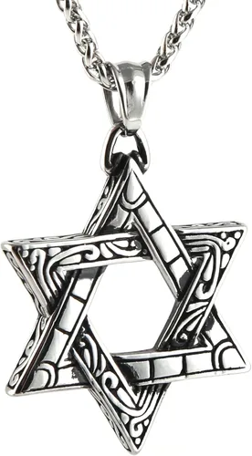 HZMAN Magen Star of David Pendant Necklace Women Men Chain Silver Stainless Steel Israel Necklace