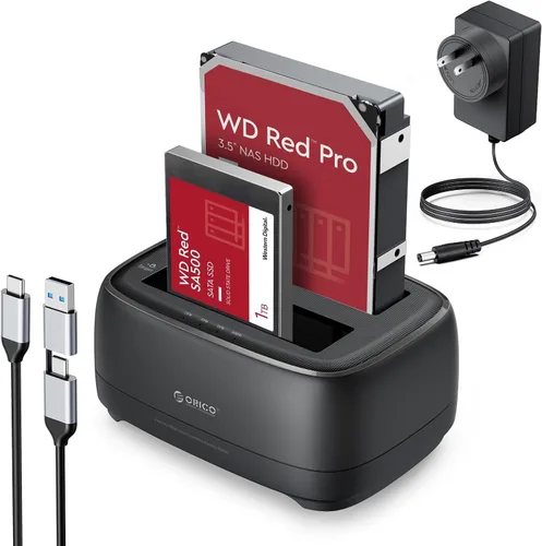 Vista 9 de ORICO Estación de acoplamiento de disco duro para USB C 2.5"/3.5" SSD HDD SATA I II III Base de disco duro externo 22TB 2 en 1 Tipo C a USB A Cable