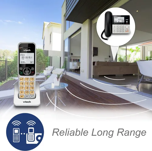 Vista 2 de VTech VG208 DECT 6.0 Teléfono con cable/inalámbrico para el hogar con contestador, bloqueo de llamadas, identificación de llamadas, pantalla
