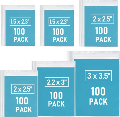 Vista 9 de Bolsas de plástico pequeñas, 300 unidades de mini bolsas, 3 tamaños surtidos, bolsa transparente para joyas con cierre, bolsa transparente, bolsas