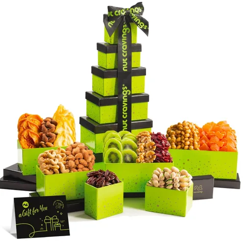 Vista 15 de NUT CRAVINGS Colección Gourmet - Agradecimiento y Apreciación, Cesta de Regalo Torre de Nueces y Frutas Secas, con Cinta TY + Tarjeta