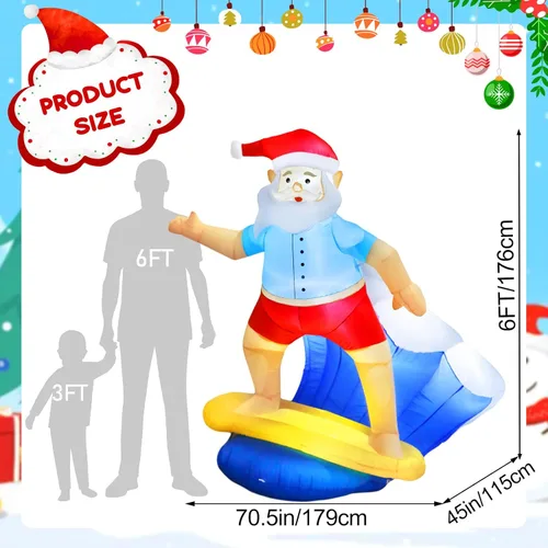 Vista 3 de Inflables de Navidad de 6 pies para decoración al aire libre, Papá Noel inflable con luces LED, decoraciones de patio inflables de Navidad