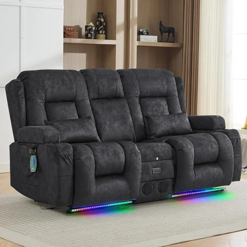 Vista 13 de TUNYI Wall Hugger Power Loveseat - Sofá biplaza reclinable con consola de teatro, sofá reclinable RV con USB/tomacorriente/altavoz/portavasos/luz