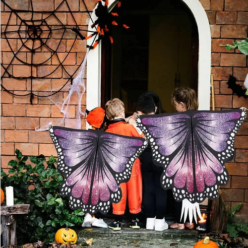 Vista 6 de Disfraz de Halloween de alas de mariposa para niñas, incluye máscara y diadema con antenas