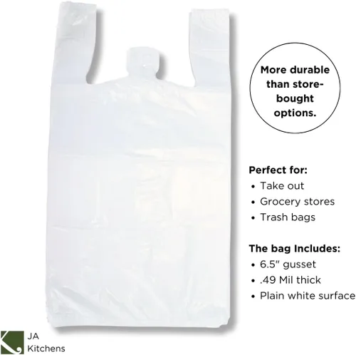 Vista 3 de 100 bolsas grandes de plástico para comestibles en forma de camiseta - Blanco liso 12 x 6 x 21 pulgadas