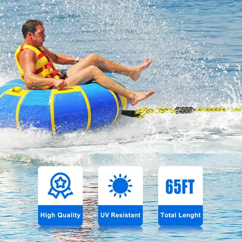 Vista 3 de SELEWARE Arnés de remolque de barco resistente para tubos, cuerda de remolque de barco con conector rápido de acero inoxidable, arnés de remolque