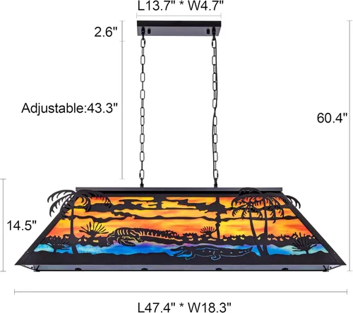 Vista 4 de TOCHIC Lámpara de mesa de billar vintage de 48 pulgadas, lámpara de araña de comedor de granja de 6 luces, lámpara de billar con estilo Tiffany