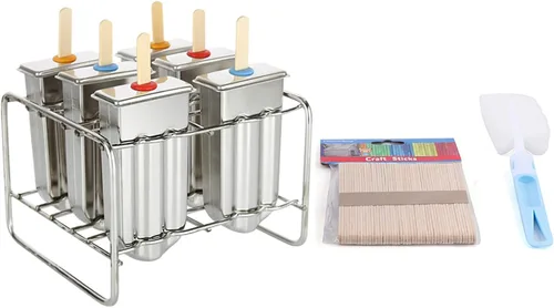 Vista 6 de 6 moldes de paletas congeladas de acero inoxidable, bandeja para congelador, molde comercial para paletas heladas, soporte para palitos de helado