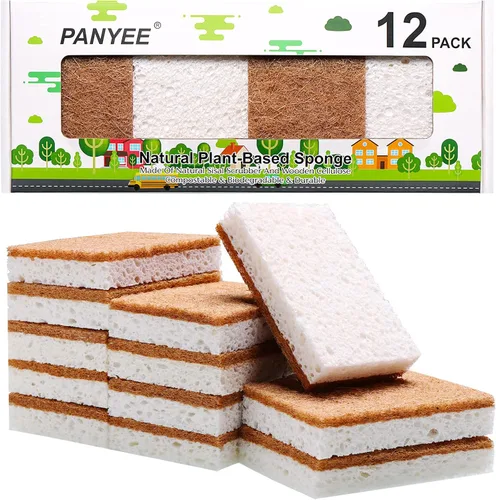 Vista 8 de Esponjas naturales para cocina, paquete de 9, esponja ecológica antiarañazos, limpiador de sisal biodegradable con esponjas compostables para platos
