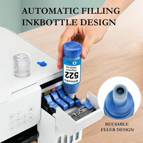Vista 3 de GILIMEDIA Recambios para botellas de repuesto de tinta Epson 522 compatibles con Epson T522 522 Impresora de botellas de recarga de tinta ET-2800