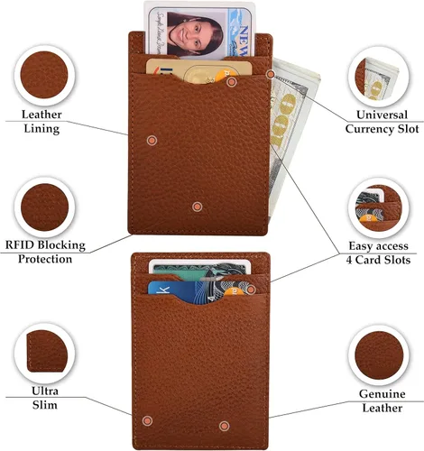 Vista 3 de Elegant Plain cardholder Genuine Leather RFID blocking Magnetic Clip Cardcase Wallet Slim Design for Front and Back Pocket Quality Cardcase wallet