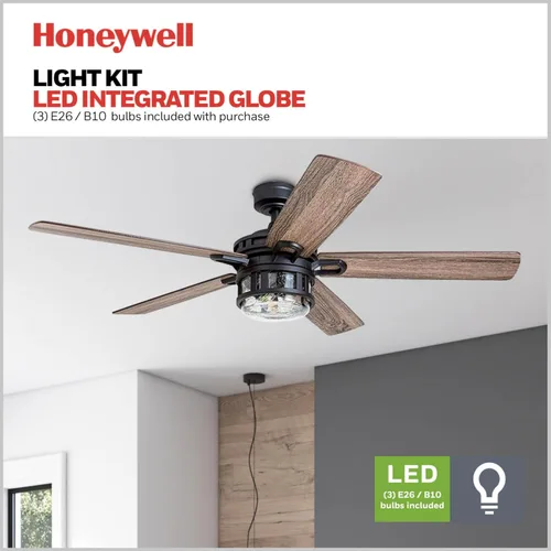 Vista 5 de Honeywell Ceiling Fans Bonterra Modern - Ventilador de techo de 52 pulgadas con luz, control remoto, ventilador LED para interiores con 5 aspas