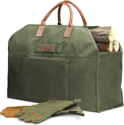 Vista 9 de INNO STAGE - Bolsa de lona encerada resistente para leña, tamaño grande, bolsa de almacenamiento para accesorios de chimenea y estufa de madera