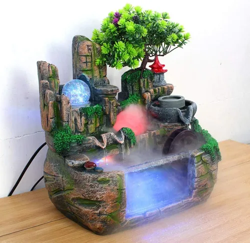 Vista 5 de Fuente de rocalla de mesa para interiores, mini cascada, fuente de agua de rocalla para el hogar, oficina, dormitorio, decoración de escritorio