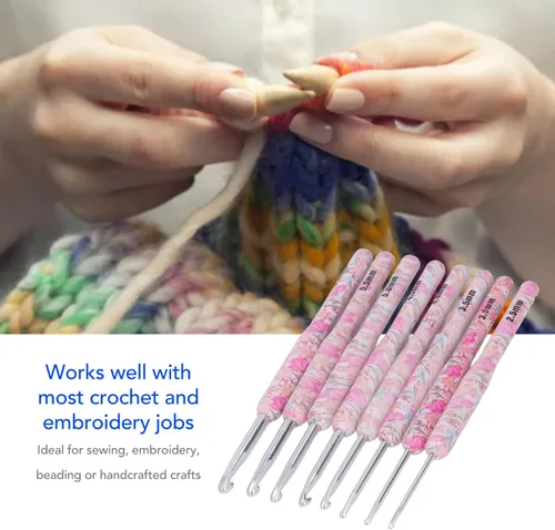 Vista 5 de Juego de 8 agujas de ganchillo coloridas para ganchillo para tejer, ergonómicas para tejer, para coser (flor aplastante)