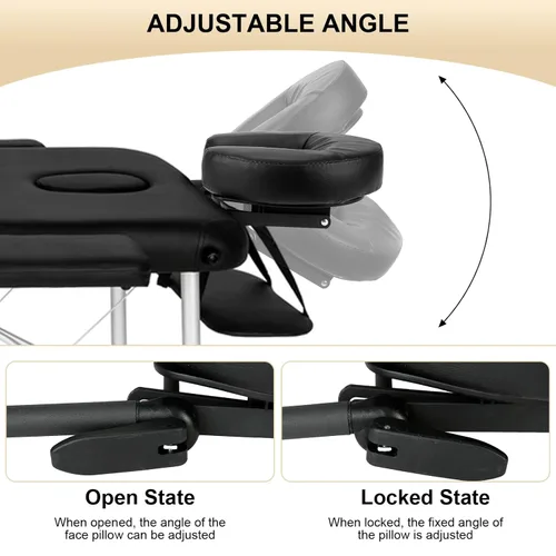 Vista 4 de VARIPOWDER Mesa de masaje ajustable con cojín de almohada, mesa de masaje, silla de cama, reposacabezas y almohada facial, plataforma de masaje