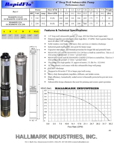 Vista 4 de Hallmark Industries - Bomba sumergible para pozo profundo, 2 HP, 230 V, 35 Gpm, 400 pies, acero inoxidable