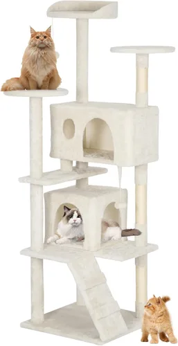 Vista 20 de BestPet Torre para Gatos de 36" Beige Torre Resistente para Gatos de Múltiples Niveles con Casita de Felpa, Percha Acogedora, Postes