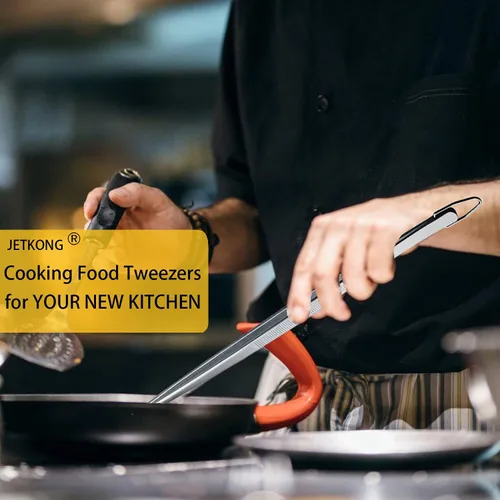 Vista 4 de JETKONG Pinzas de cocina de 12 pulgadas, pinzas de cocina finas, pinzas de cocina extralargas de acero inoxidable