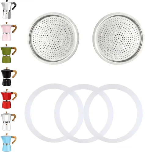 2 piezas de filtro con 3 piezas de juntas de sello de silicona para cafetera de espresso de 2 tazas de estufa, piezas de repuesto para olla Moka de