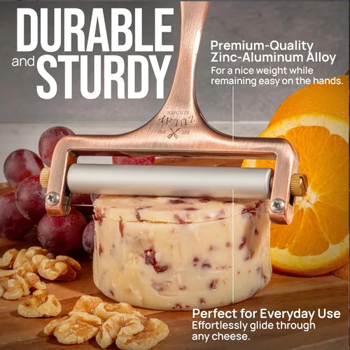 Vista 8 de Zulay Cortador de Queso Ajustable - Cortador de Alambre para Mozzarella, Cheddar, Gouda - De Uso Rudo Con 2 Alambres Extras (Cobre)