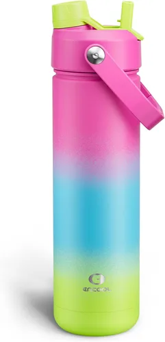 Vista 79 de Botella de agua aislada para niños con popote, botella de agua de acero inoxidable de 12 onzas con boquilla doble, a prueba de fugas, sin BPA, al