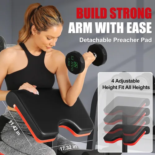 Vista 3 de OPPSDECOR Foldable Weight Bench Set with Preacher Curl Pad and Squat Rack, 660LBS Adjustable Bench Press with Leg Extension and Leg Curl, Incline