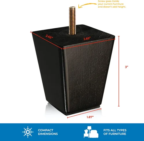 Vista 3 de The Blue Cactus Company Juego de 4 patas de madera para muebles (negro, cuadradas)