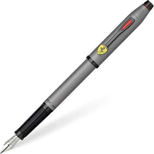 Cross Century II - Estilógrafo de la Scuderia Ferrari, punta media, incluye caja de regalo, modelo laca satinada gris titanio (Titanium Grey Satin