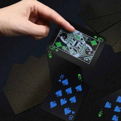 Vista 6 de 2 barajas de cartas de plástico resistentes al agua, color negro, de alta calidad, para jugar póquer profesional, baraja de cartas de lujo