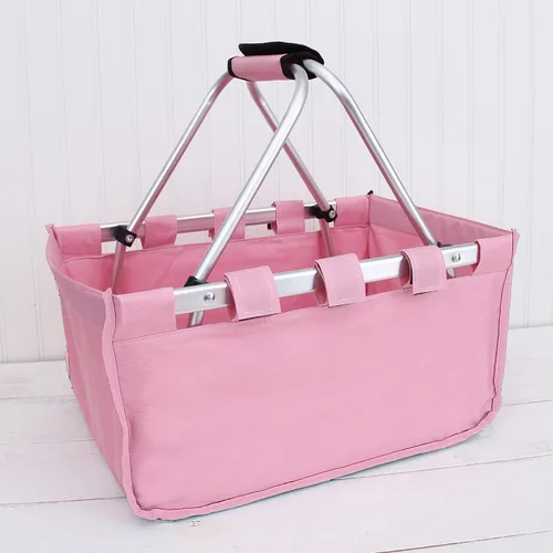 Vista 8 de Threadart Cesta plegable grande de mercado, natural, marco de aluminio, tela de poliéster, práctico diseño plano plegable, bolsa de compras