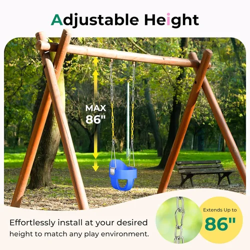 Vista 6 de DECORLIFE Asiento de columpio para niños pequeños, columpio para bebé al aire libre con cadenas recubiertas, silla de columpio de cubo completo